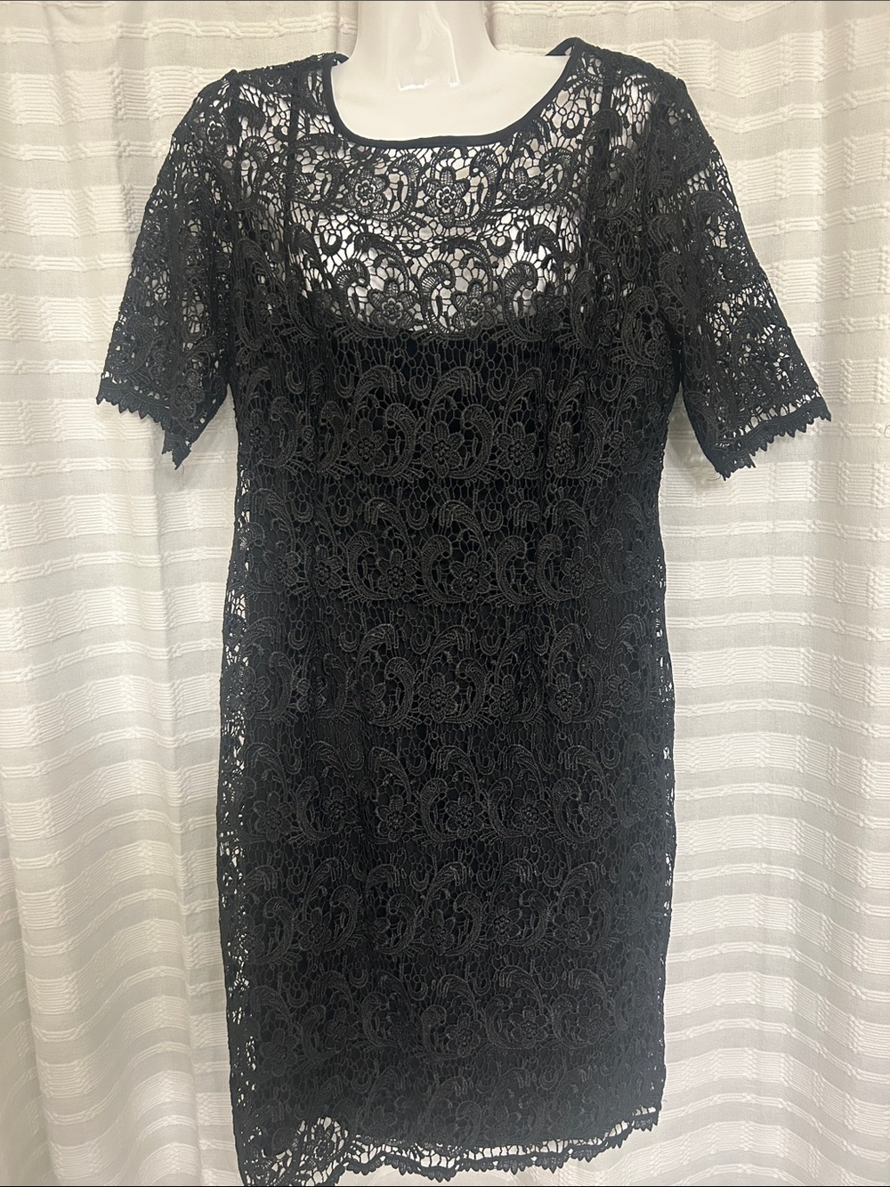 RSVP Black Lace Short-Sleeve Sheath Dress